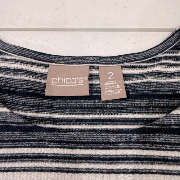 Chico’s Striped Asymmetrical Top Navy & White 3/4 Sleeves Size 12 (Chico’s 2) - Picture 8 of 10